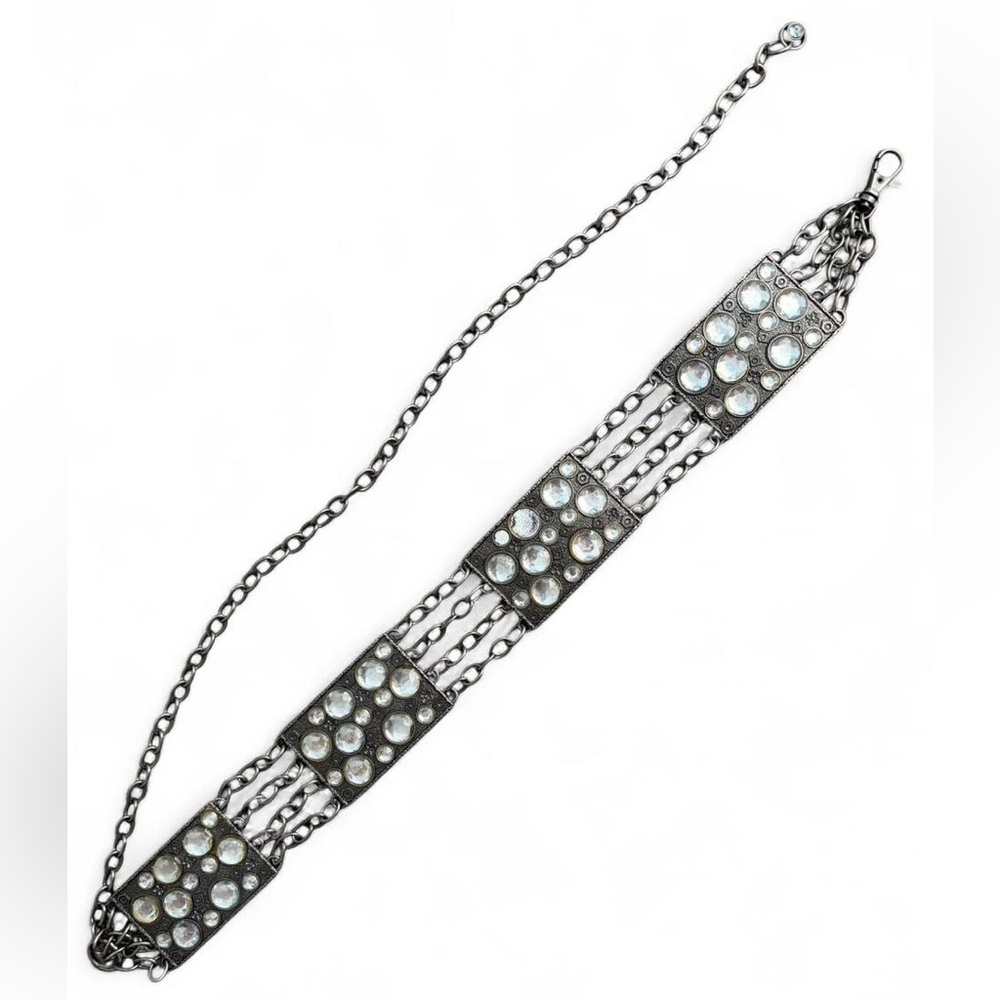 Vintage Silver-Tone Rhinestone Chain Link Belt- OSFM